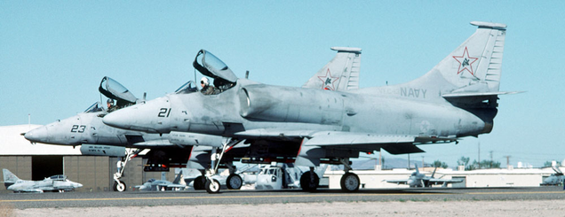 A pair of A-4F Skyhawks from aggressor squadron VFC-13